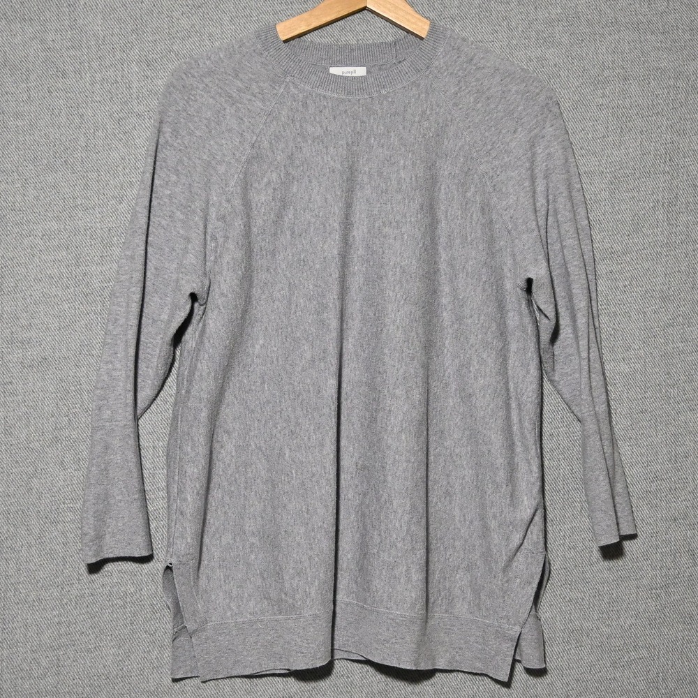 Pure Jill Sweater Womens Raglan Sleeve Side Slits Small Grey